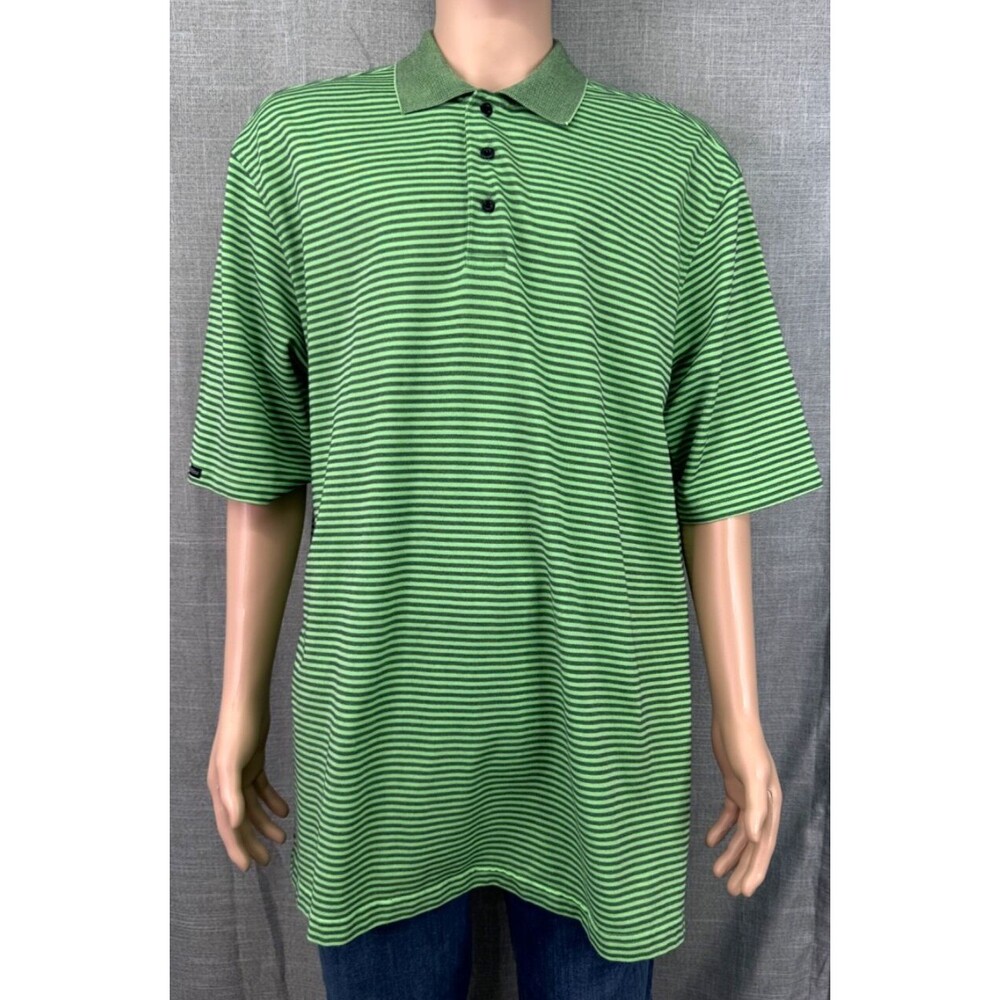 Tehama Hang 'Em Dry Soft Pima Cotton Blend Striped Polo Men's Size XXL Green
